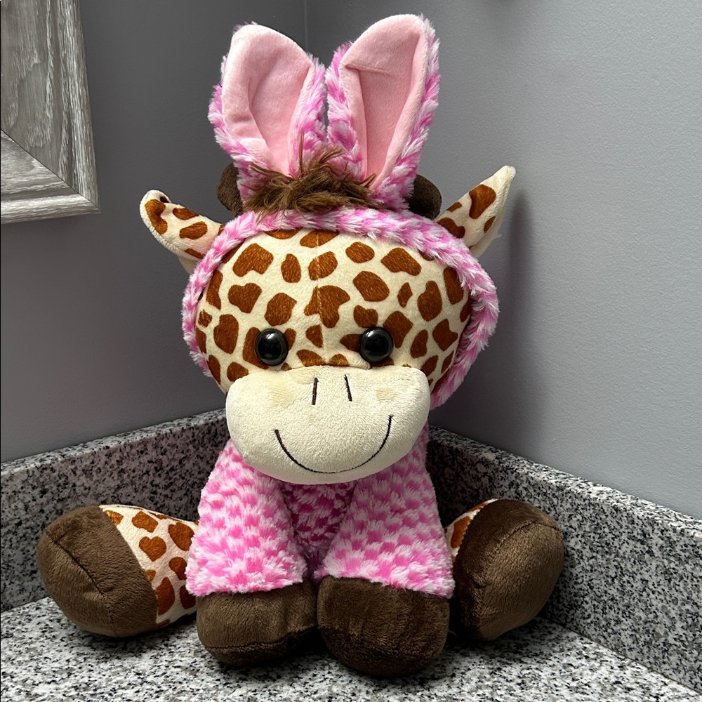 Kellytoy Plush Giraffe in Pink Bunny Costume Easter